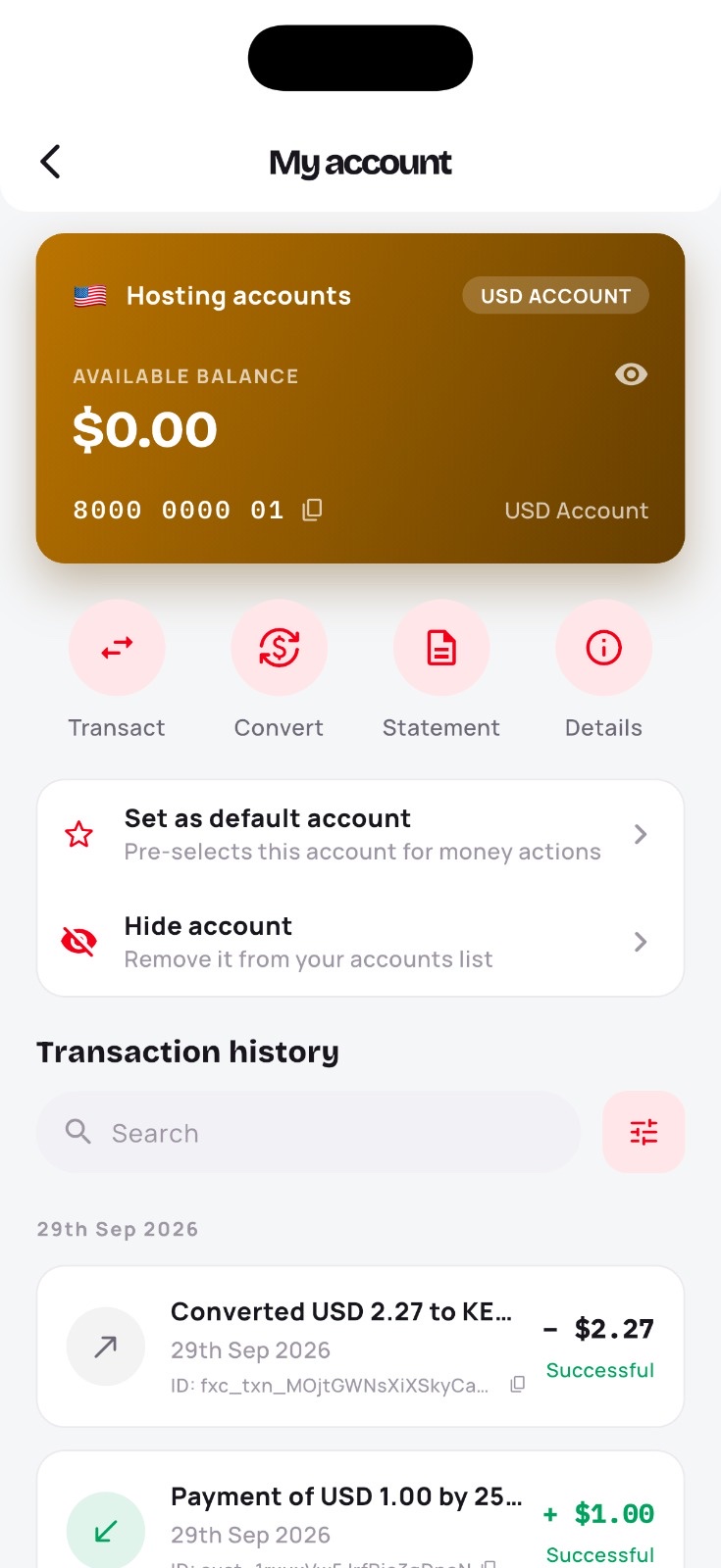 Apenia app — Accounts