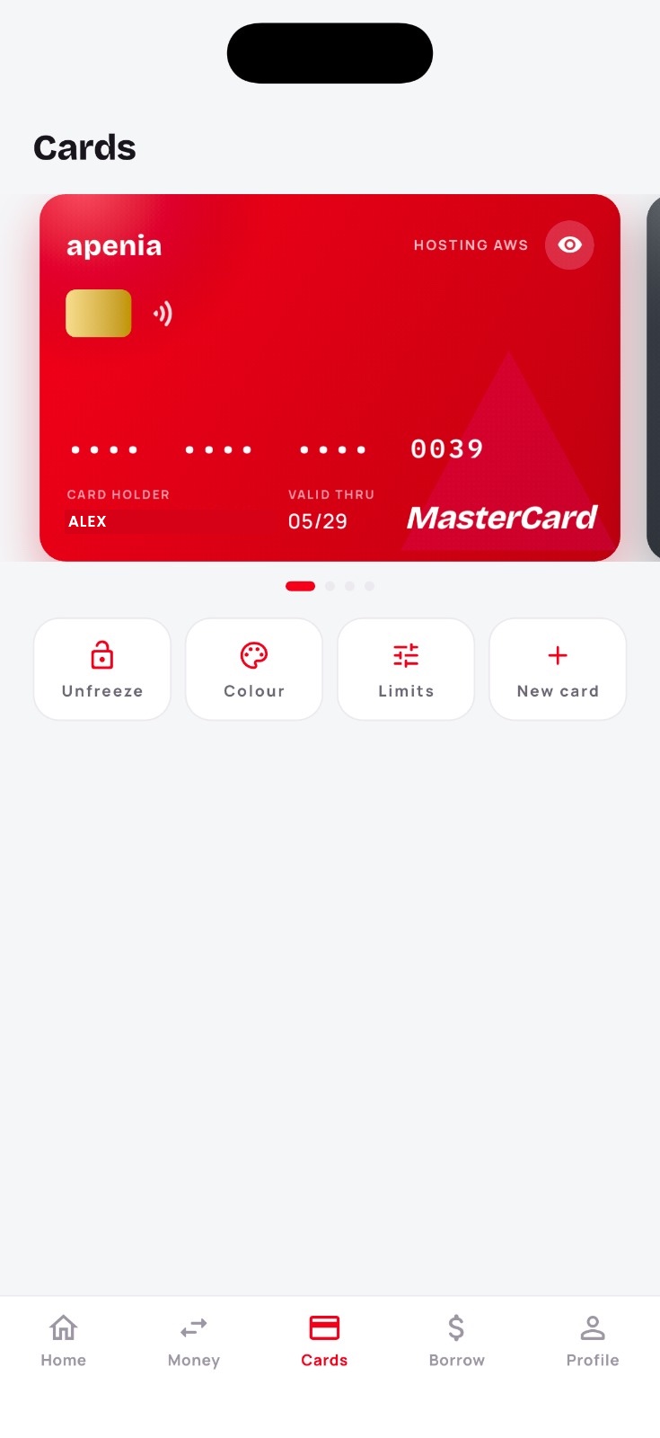 Apenia app — Cards
